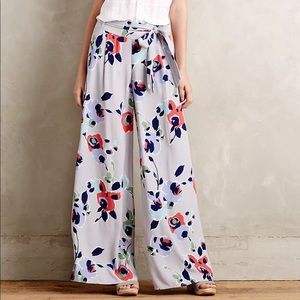 Anthropologie Ambrosia Flowy Floral Belted Tie High Waist Wide Leg Pant Trousers
